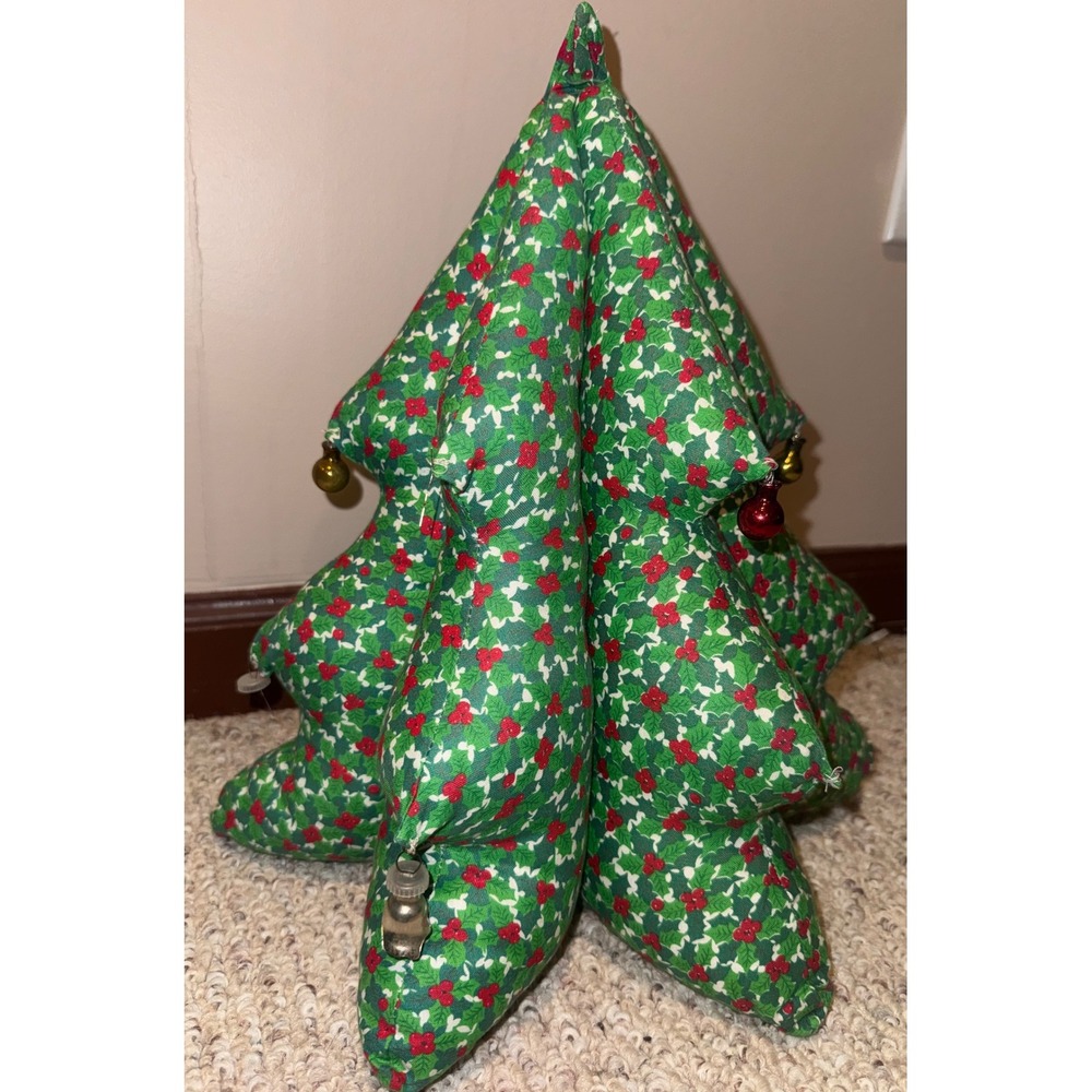 Vintage Handmade Christmas Tree Tabletop Decor Holly Berry Jingle Bells 13in